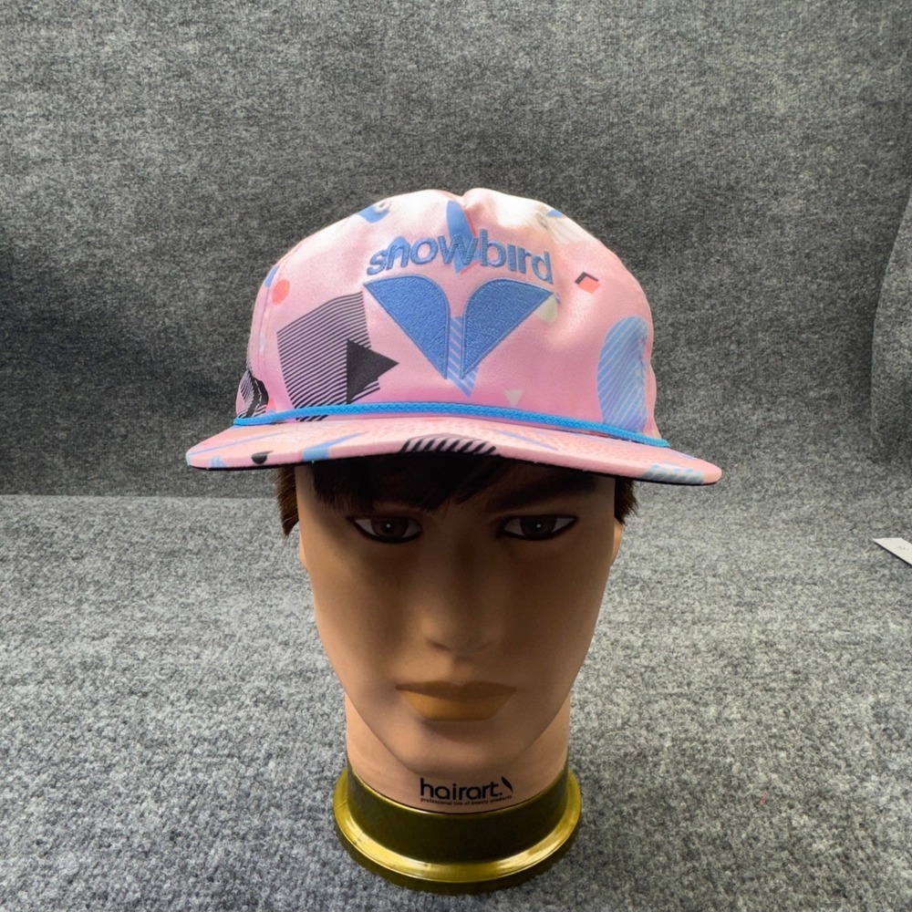 Snowbird Hat Cap 5-Panel Snapback Pink Ski Resort Geometric Retro Rope Pastel